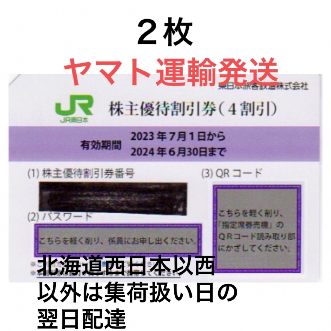 【即日・迅速発送】　 JR東日本株主優待鉄道割引券　２枚。