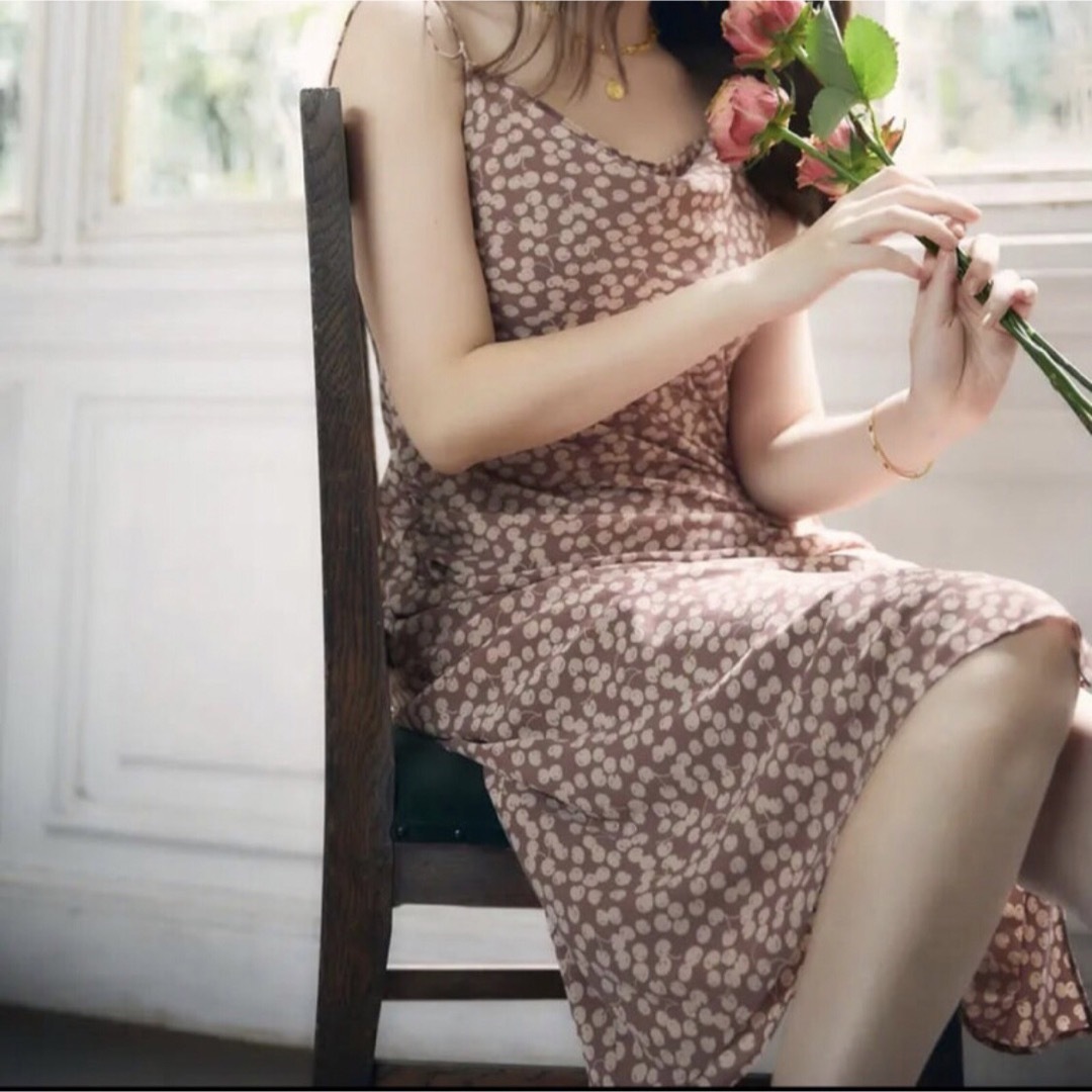 Cherry Pattern Layered Cami Dress103バスト