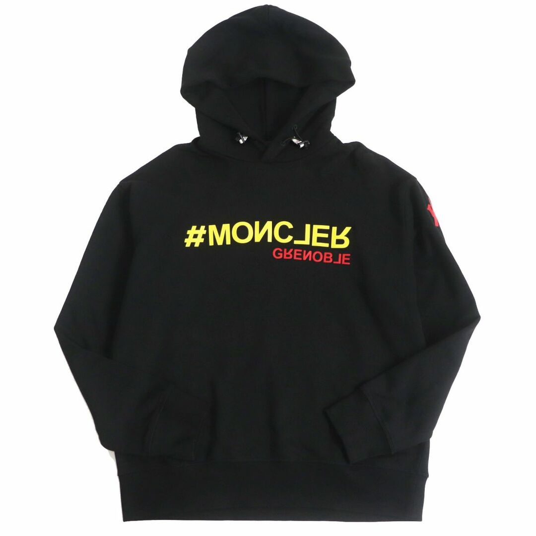 極美品□23SS MONCLER GRENOBLE/モンクレールグルノーブル コットン プルオーバー ロゴスウェットパーカー/フーディー ブラック M 正規品