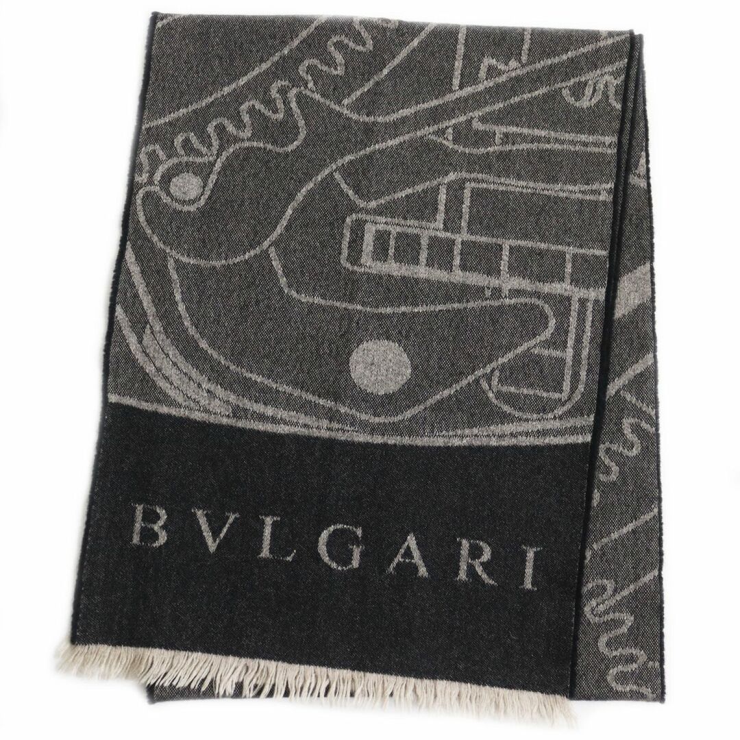 BVLGARI - 美品○BVLGARI ブルガリ カシミヤ×シルク ロゴ入り フリンジ