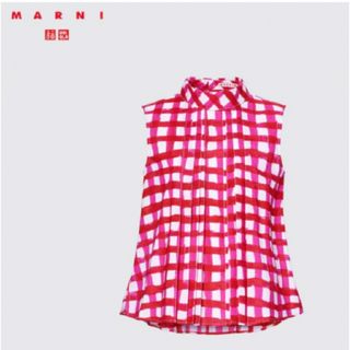 マルニ(Marni)の🩷新品タグ付き🩷　MARNI UNIQLO タックブラウス　ノースリーブ　L(シャツ/ブラウス(半袖/袖なし))