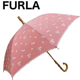 フルラ(Furla)のFURLA 日傘　長傘　花柄　花びら　刺繍　総柄　バンブー　竹　ムーンバットタグ(傘)