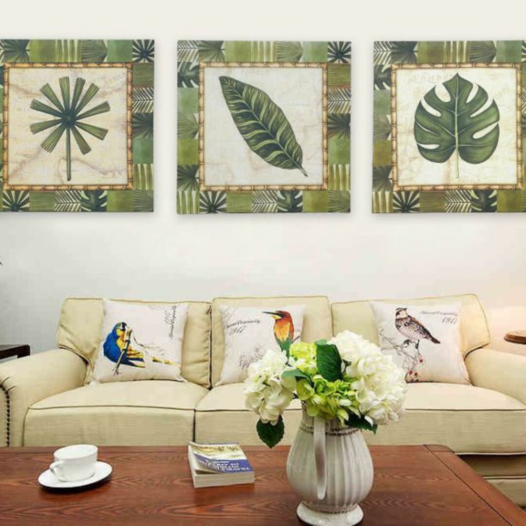 インテリアアートパネル 絵画 壁掛け装飾 葉 植物 リーフ 3枚セット 013cm重さ