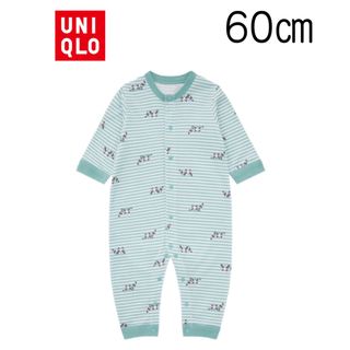 ユニクロ(UNIQLO)の【新品未使用】ユニクロ ベビー フライスカバーオール(長袖) 60(カバーオール)