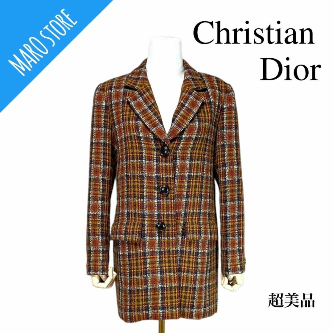 Christian Dior(クリスチャンディオール)の【超美品】Dior チェック ツイード ジャケット シングル ヴィンテージ レディースのジャケット/アウター(テーラードジャケット)の商品写真