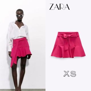 ザラ(ZARA)のZARA Barbie風　タイリボン付きパンツスカート 新品未使用　2023SS(ミニスカート)