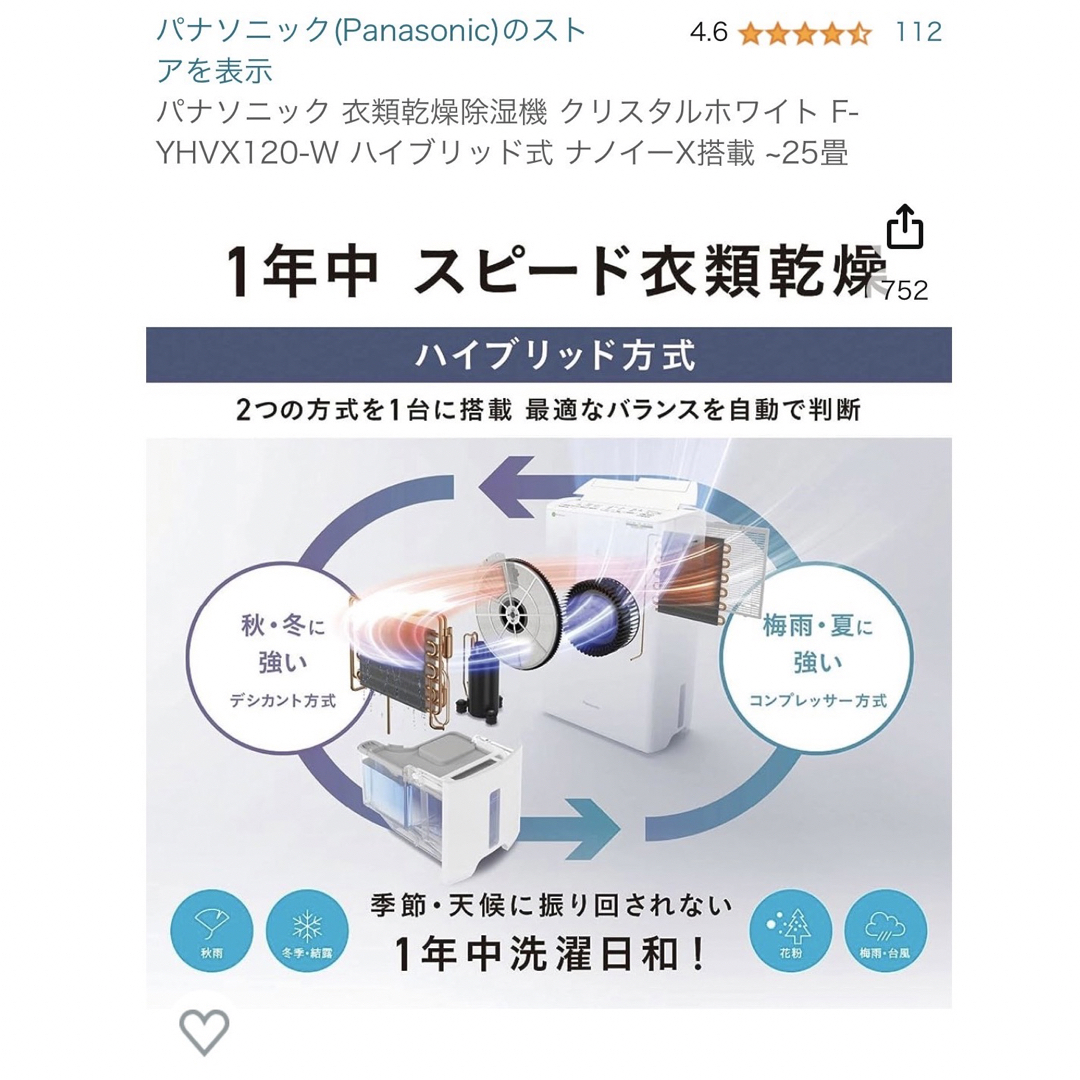 Panasonic 除湿機　F-YHVX120-W WHITE メーカー保証付