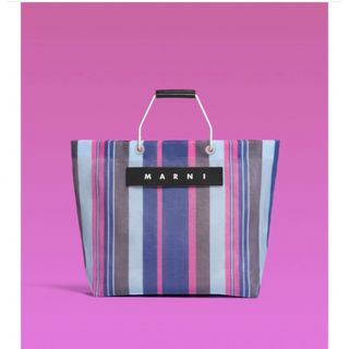 マルニ(Marni)のマルニ　新品未使用　マルニマーケット　ストライプバッグ　イリュージョンブルー(トートバッグ)