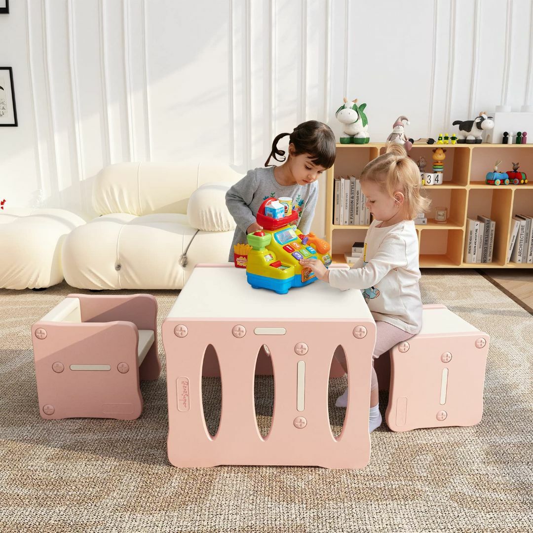 【色: Pink】BanaSuper 子供用テーブルと椅子3点セット アクティビ