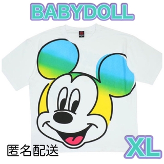 ディズニー(Disney)のBABYDOLL☆DisneyグラデーションBIGフェイスTシャツミッキー☆XL(Tシャツ/カットソー(半袖/袖なし))