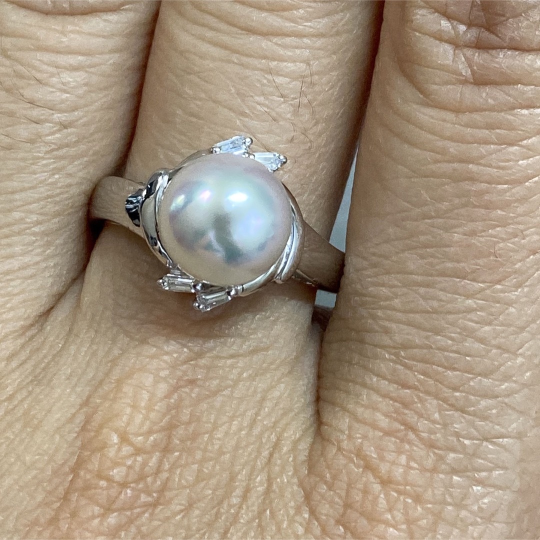 Pt900 アコヤ真珠9mm ダイヤモンドリング　指輪 レディースのアクセサリー(リング(指輪))の商品写真
