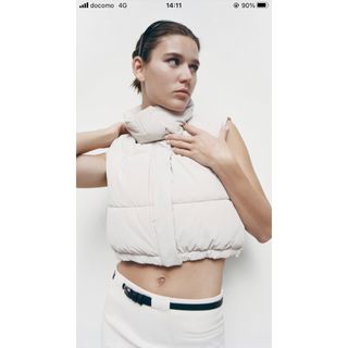 ZARA フェイクレザーパフベスト　Lサイズ