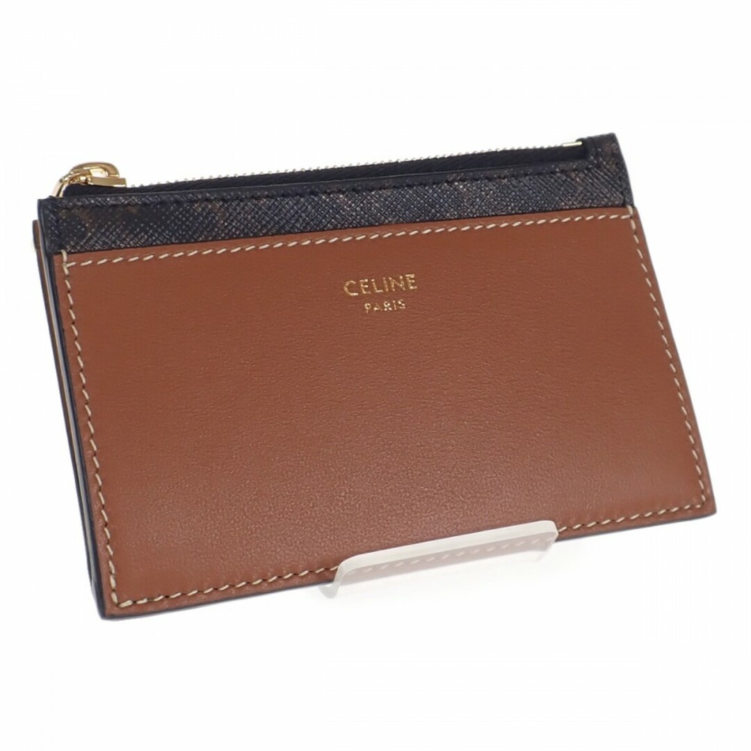 【ABランク】CELINE セリーヌ ジップ付きカードホルダー 10F992BZ9.04LU PU レザー ブラウン カードケース 名刺入れ【ISEYA】