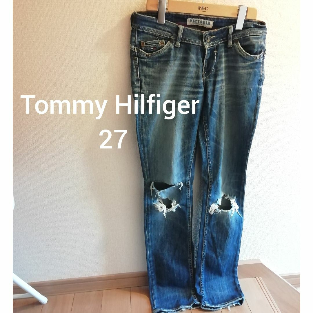 TOMMY HILFIGER(トミーヒルフィガー)のTommy Hilfiger ダメージ デニム ジーンズ ジーパンス キニー L レディースのパンツ(デニム/ジーンズ)の商品写真