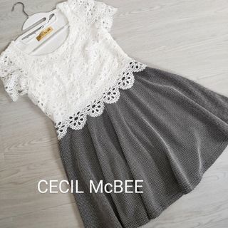 セシルマクビー(CECIL McBEE)の未使用☆CECIL McBEEワンピースM　レース　可愛い　グレー　綺麗(ひざ丈ワンピース)