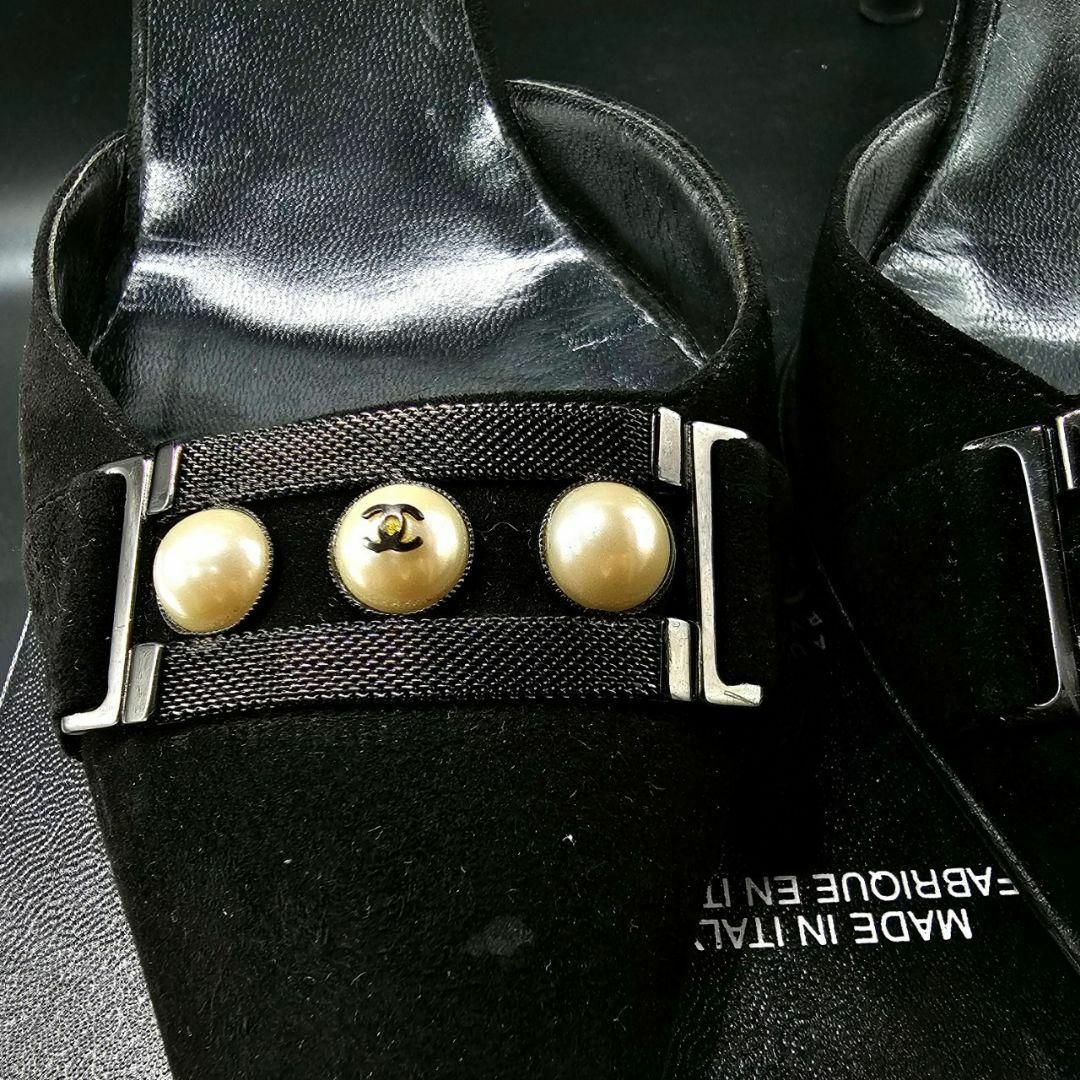 CHANEL パンプス パール ココマーク パール 伊 スウェード 35.5 黒 tic