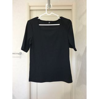 ユニクロ(UNIQLO)の【m様】ユニクロ リブスクエアネックT(五部袖) ブラック(Tシャツ(半袖/袖なし))