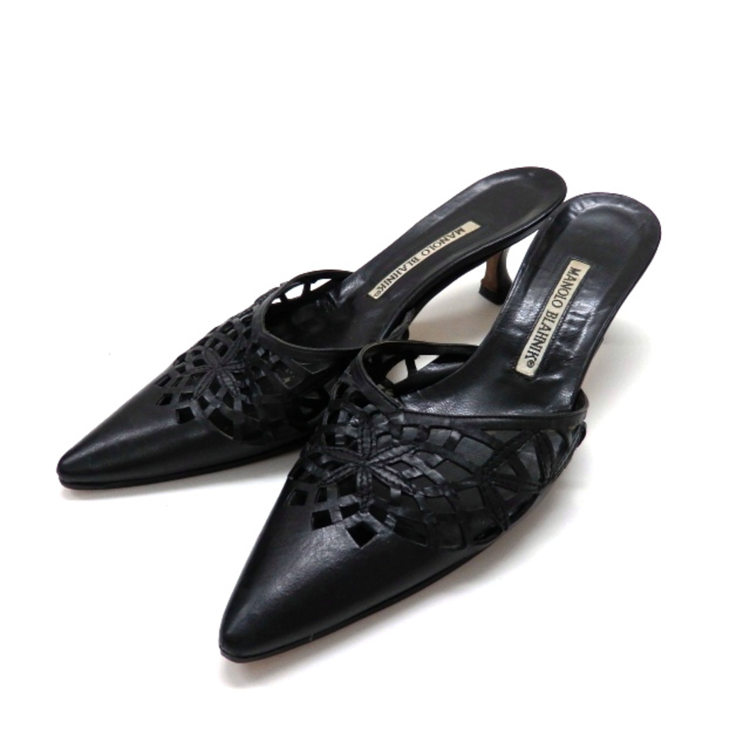 マノロブラニク パンチングレザー ミュール サンダル 靴 35.5 ブラック 黒