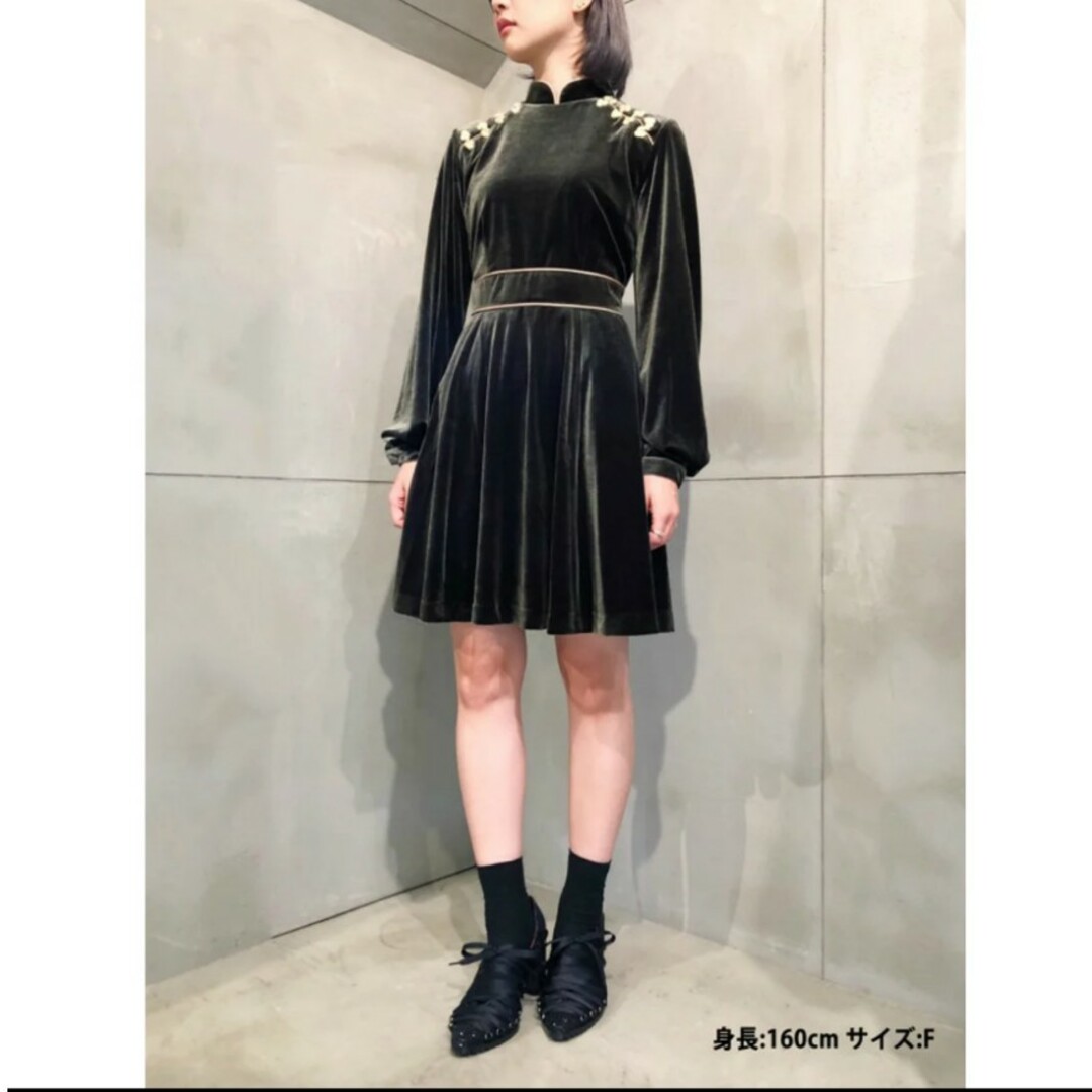 パメオポーズ Velor Mandarin Mini Dress チャイナワンピ