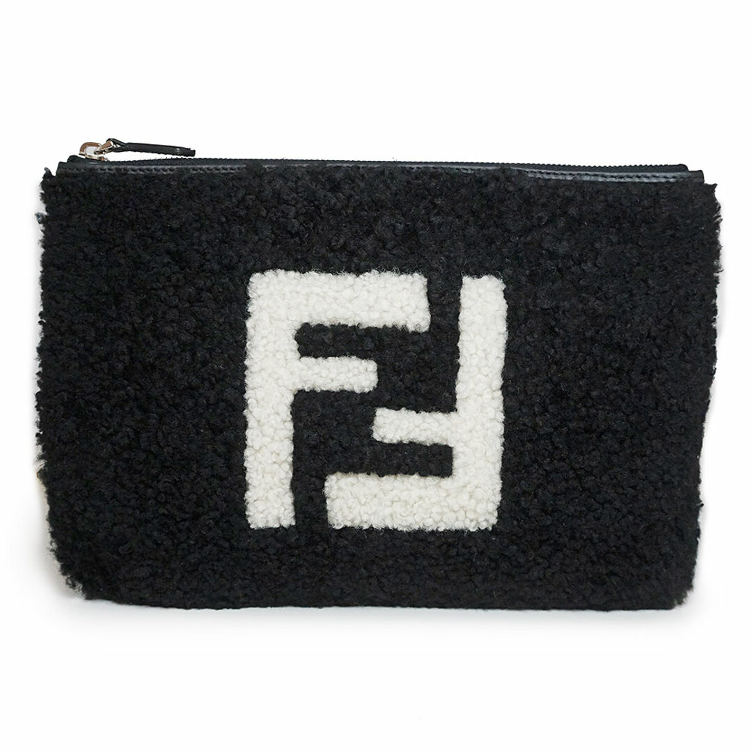 FENDI フェンディ クラッチバッグ ポーチ ロゴ ファー ブラック-