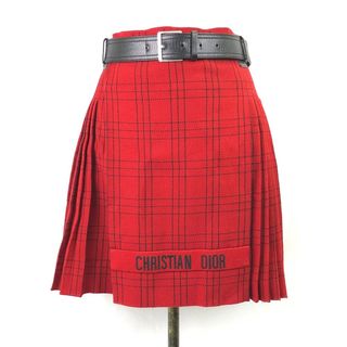 クリスチャンディオール(Christian Dior)の[USED/中古]Christian Dior クリスチャンディオール スカート Christian Dior クリスチャンディオール ロゴ チェック プリーツ ベルト スカート レディース オブリーク レッド ブラック ウール 34 851J29A1029 中古 ai-tdc-002807-4e(その他)