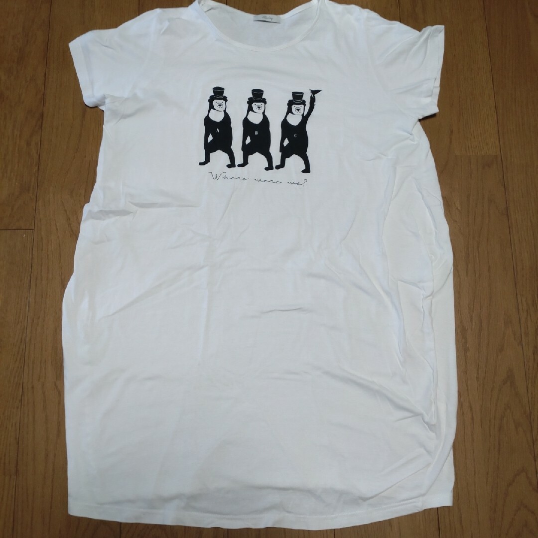 しまむら(シマムラ)のレディース プリント ロングTシャツ チュニック ホワイト 白 夏服 綿100% レディースのトップス(チュニック)の商品写真