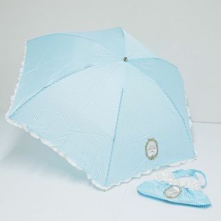 ラデュレ(LADUREE)の折りたたみ傘 LADUREE ラデュレ USED美品 ストライプ フリル ブルー 55cm KR FA8272(傘)