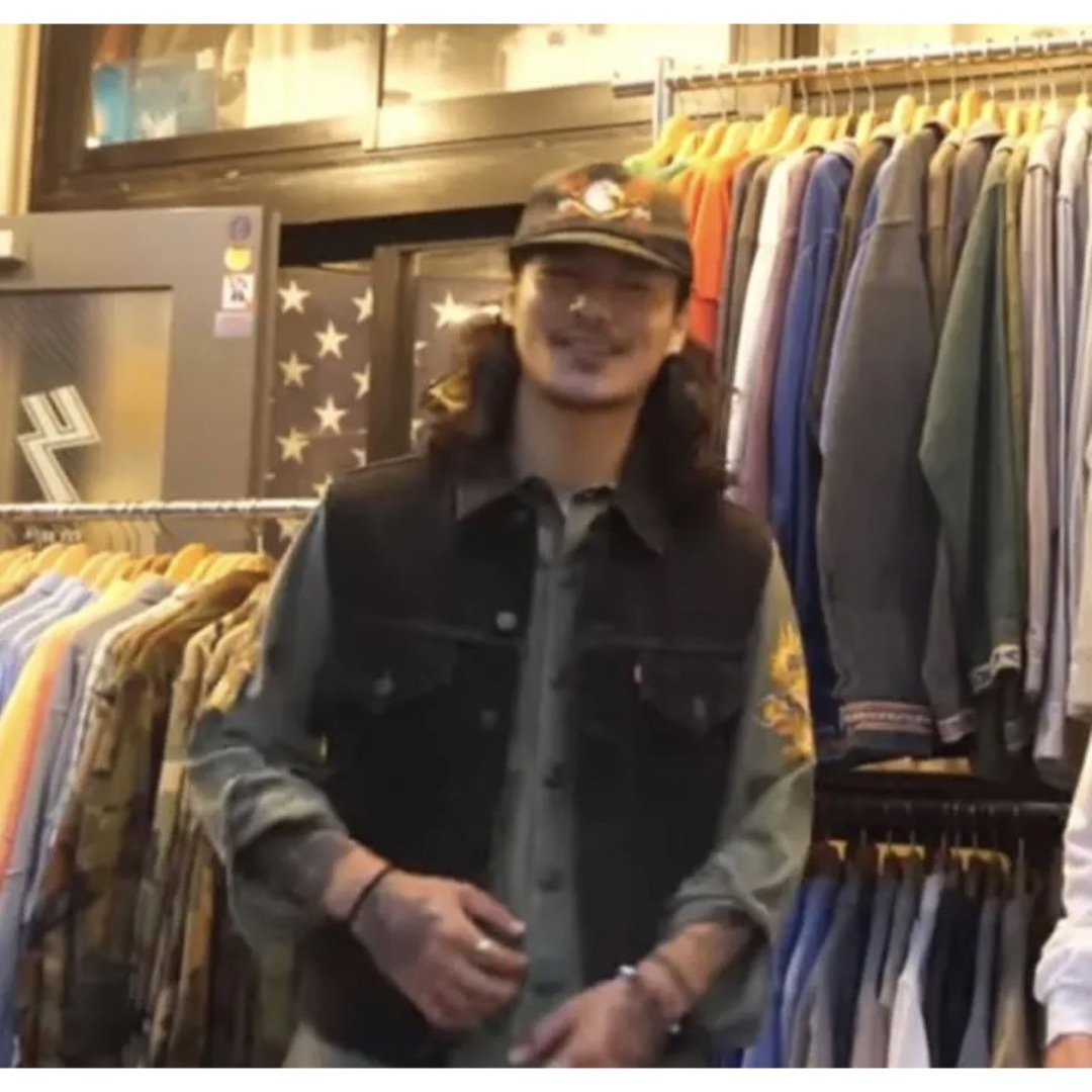 ブラック デニム カットオフベスト 山田蓮