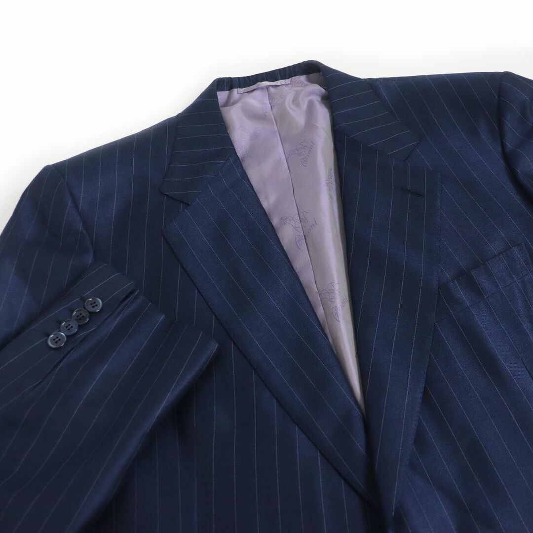 美品□Brioni/ブリオーニ ストライプ柄 シルク×ウール シングルスーツ ブレザー/スラックス 上下セットアップ ネイビー 44R/XL相当 伊製