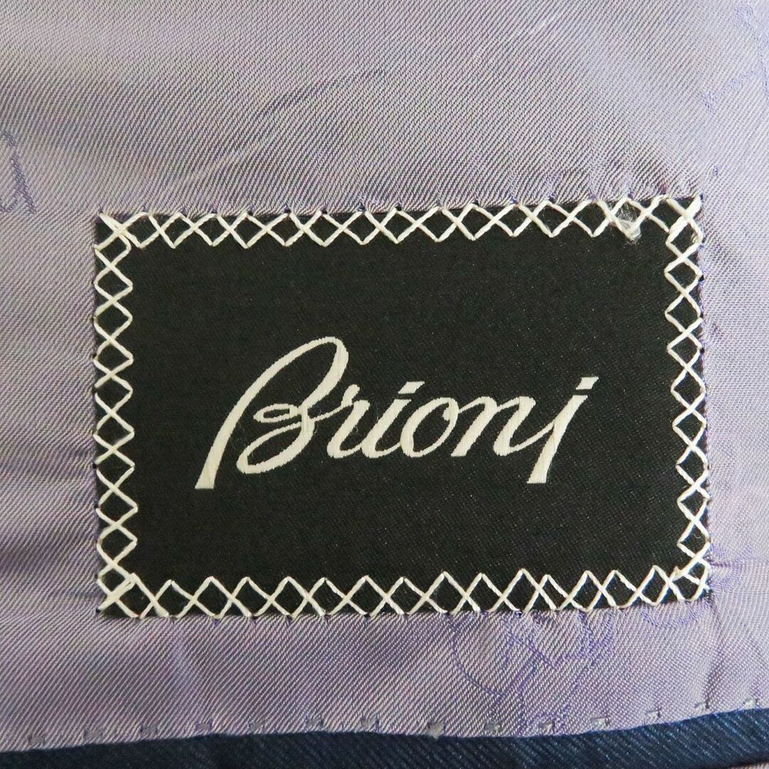 美品□Brioni/ブリオーニ ストライプ柄 シルク×ウール シングルスーツ ブレザー/スラックス 上下セットアップ ネイビー 44R/XL相当 伊製