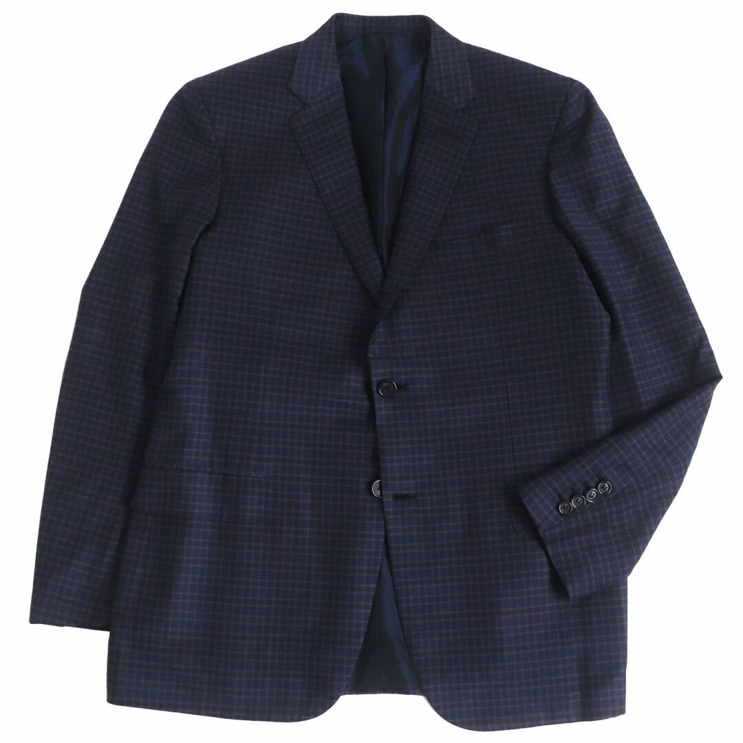 美品□Brioni/ブリオーニ チェック柄 ウール100％ シングルジャケット/テーラードジャケット/ブレザー ネイビー系 52R イタリア製 正規品