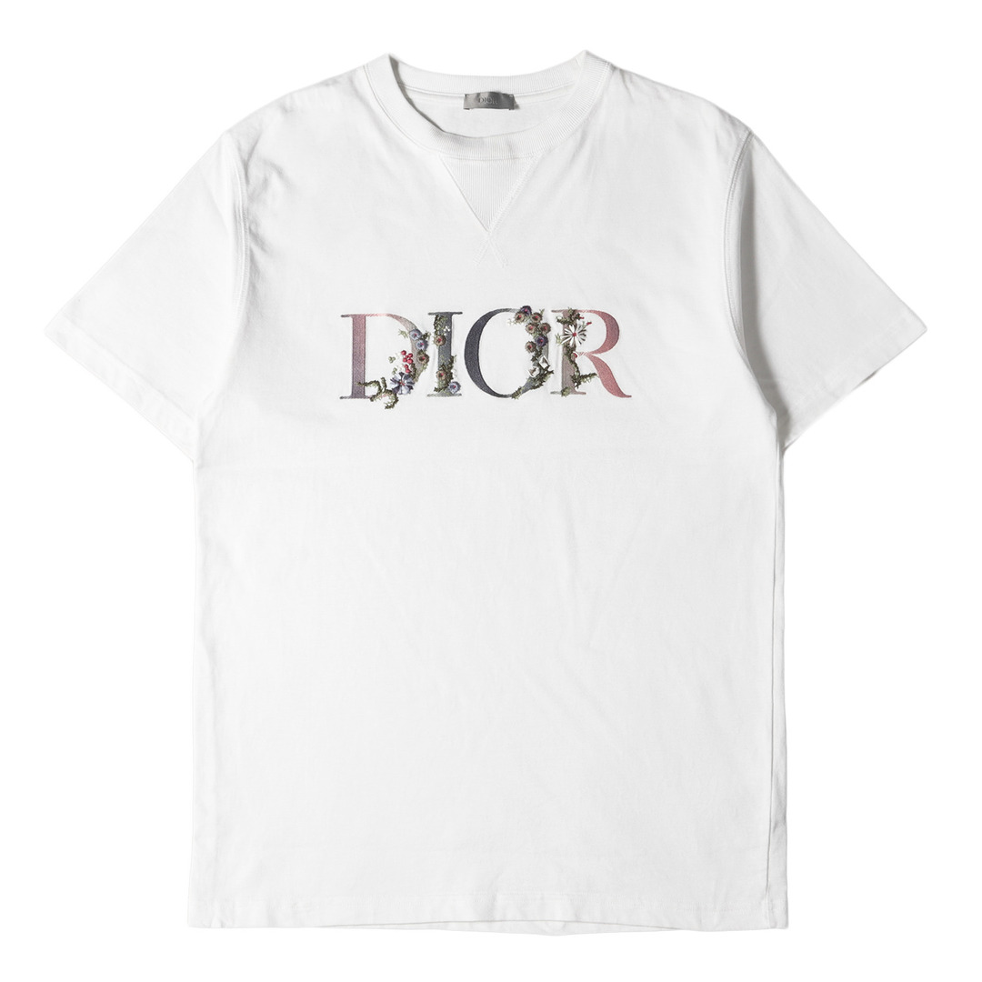 Dior HOMME ディオールオム Tシャツ サイズ:L 21SS フローラルロゴ 刺繍 クルーネック 半袖 Tシャツ 113J686A0554 ホワイト 白 イタリア製 ブランド トップス カットソー 【メンズ】