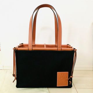 ロエベ(LOEWE)の美品 ロエベ クッショントート スモール キャンバス LOEWEタン ブラック(トートバッグ)