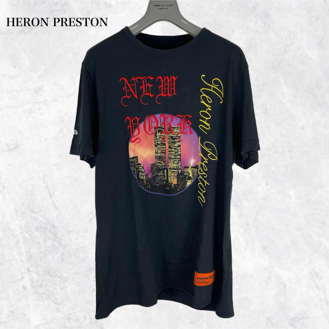 【美品】HERON PRESTON フォトプリント 刺繍ロゴ ビッグTシャツ L