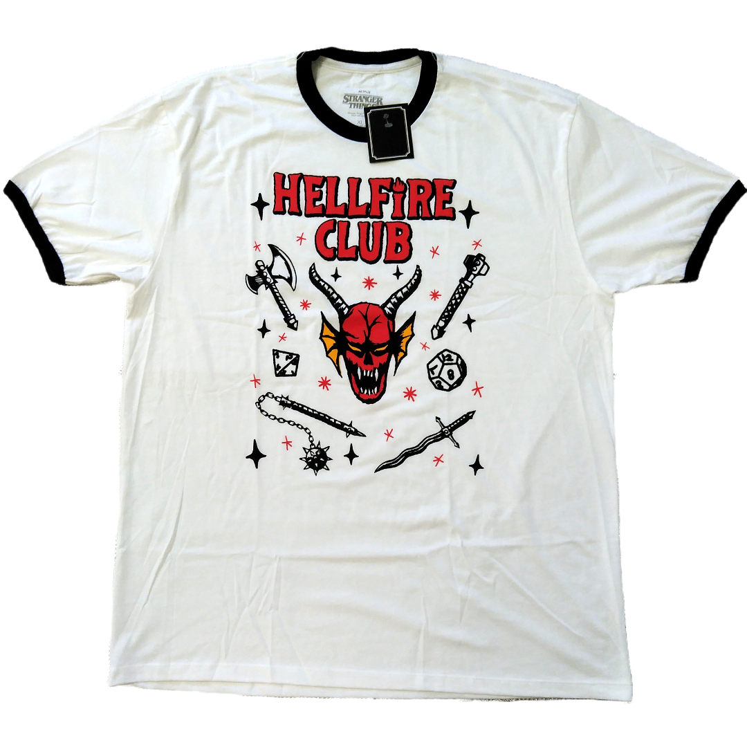 ストレンジャーシングス リンガーTシャツ XLサイズ 白 ヘルファイア ... ストレンジャーシングス リンガーTシャツ