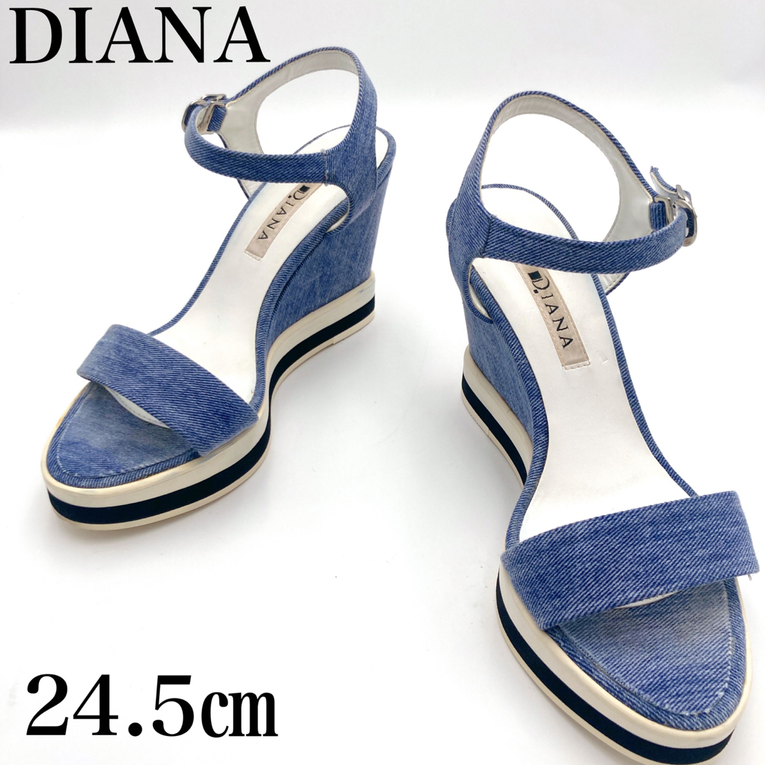 DIANA(ダイアナ)の美品 ダイアナ DIANA デニム ブルー ウエッジ ストラップ サンダル レディースの靴/シューズ(サンダル)の商品写真