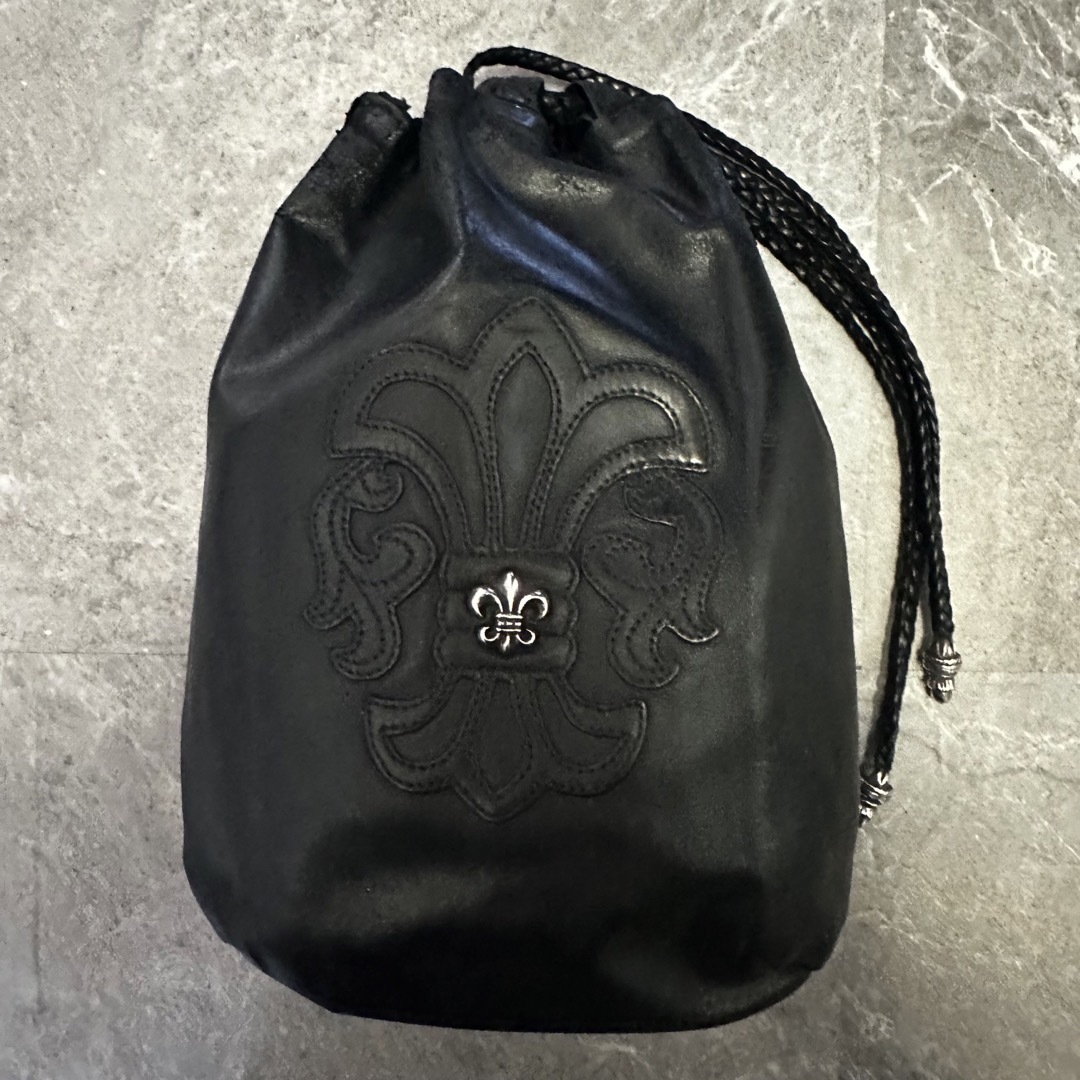 クロムハーツCHROME HEARTS■レザー巾着ポーチバッグ