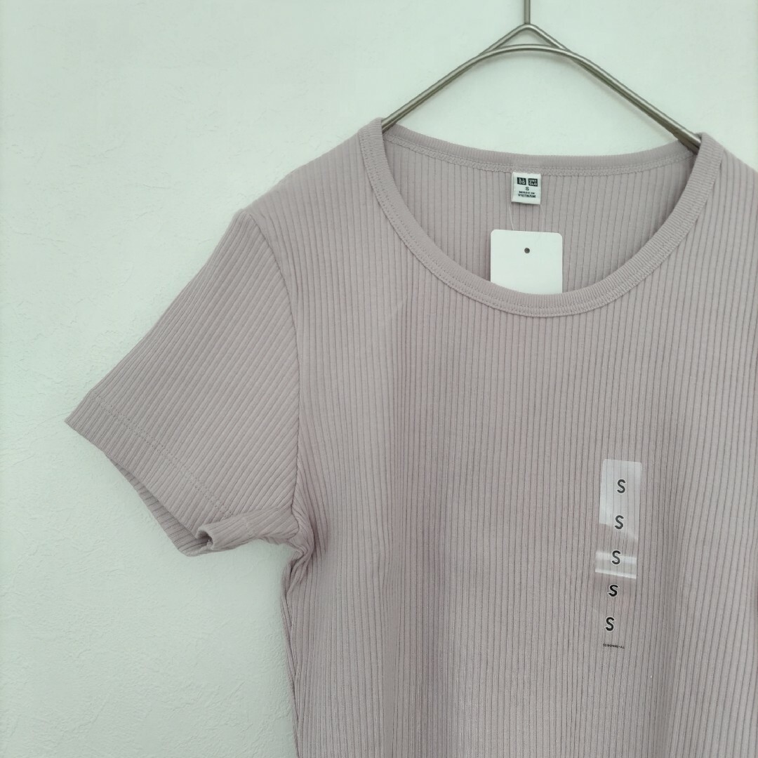 UNIQLO - 【新品】 UNIQLO リブクロップドT 半袖 Sサイズ ピンクの通販