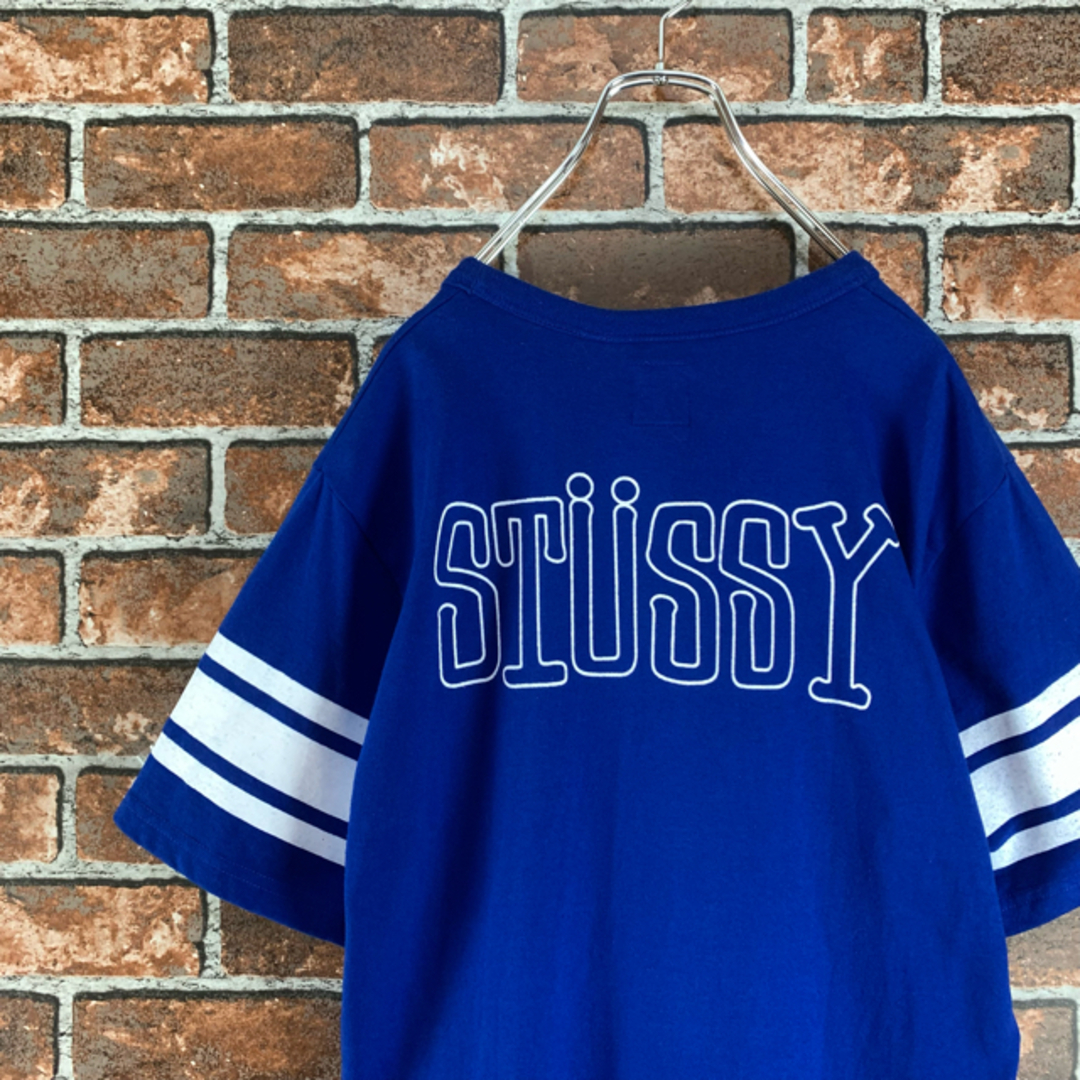 【即完売】ステューシー　両面プリント　スリーブライン　半袖　ブルー　Tシャツ
