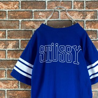 ステューシー(STUSSY)の【即完売】ステューシー　両面プリント　スリーブライン　半袖　ブルー　Tシャツ(Tシャツ/カットソー(半袖/袖なし))