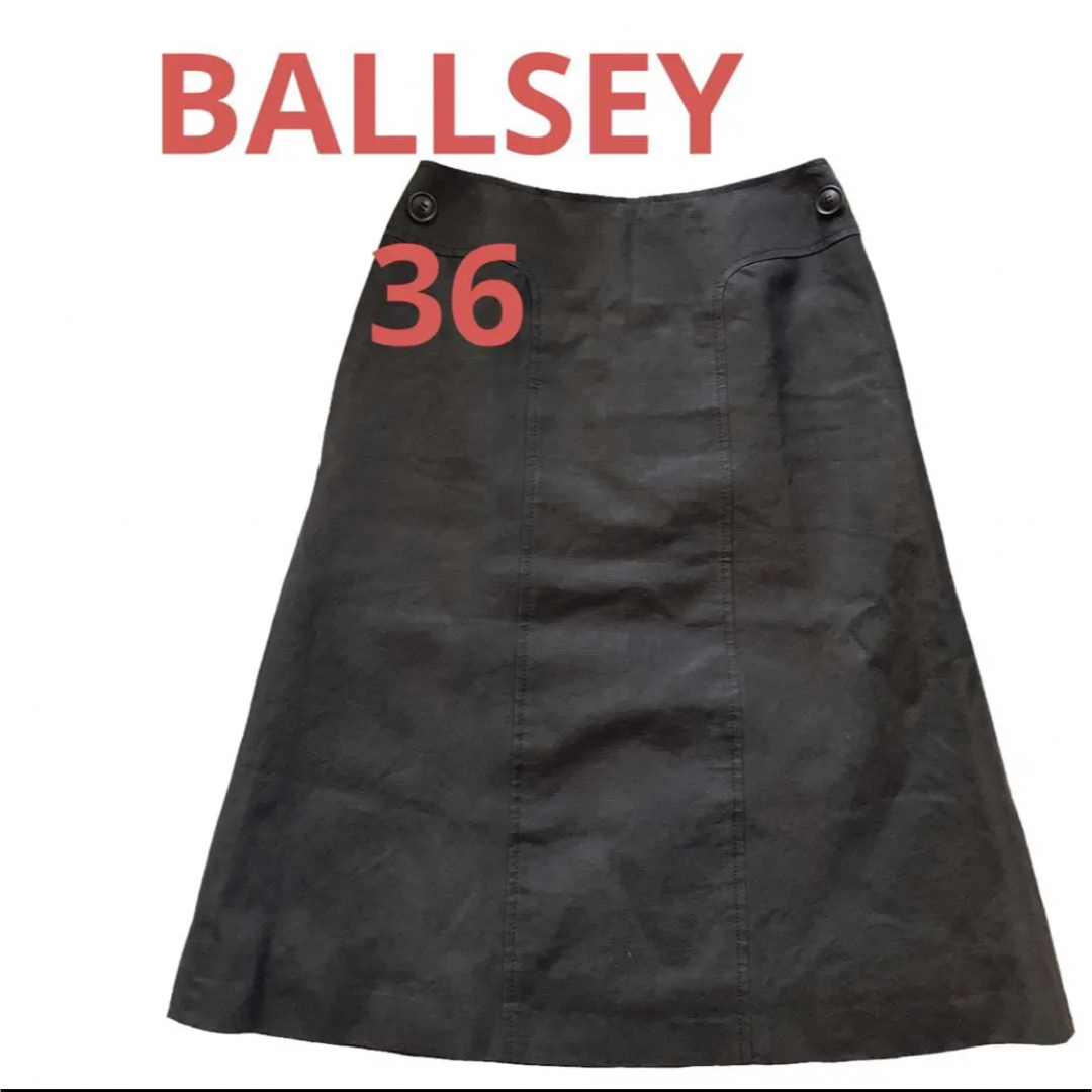 Ballsey(ボールジィ)のボールジーBALLSEYコットンリネン綿麻ブラック黒膝丈スカート36 レディースのスカート(ひざ丈スカート)の商品写真