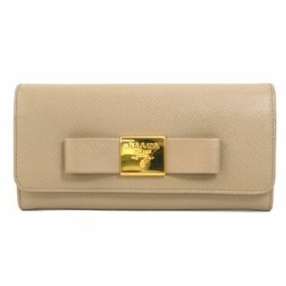 プラダ(PRADA)のプラダ PRADA 長財布 リボン レザー ベージュ ゴールド レディース 送料無料【中古】 e56246a(財布)