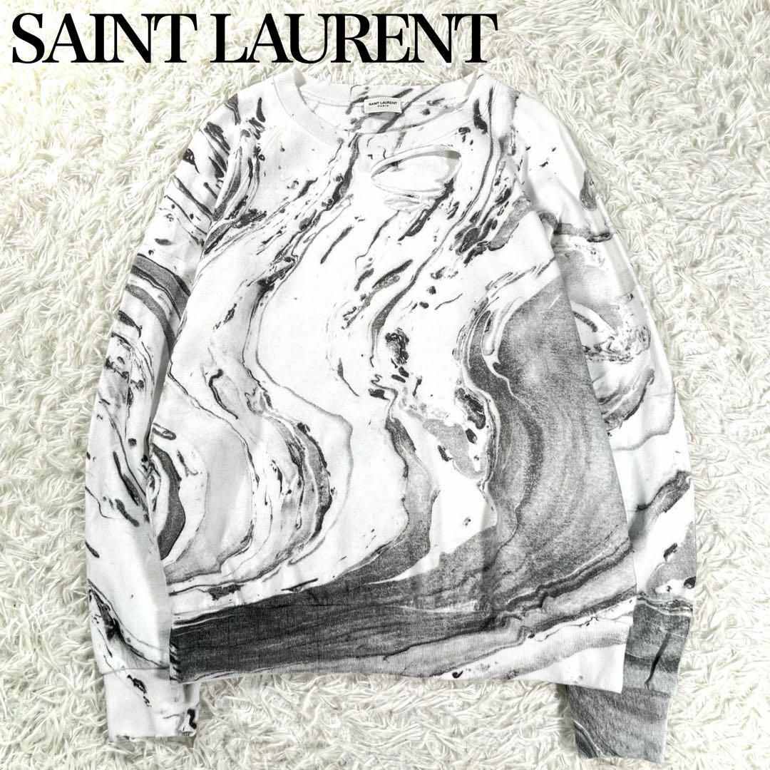 SAINT LAURENT エディ期 マーブル柄デストロイスウェット プッシュされ