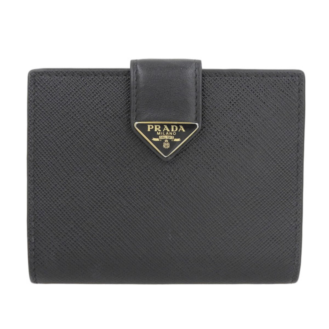 PRADA プラダ サフィアーノ 二つ折り コンパクト財布 - ブラック gy