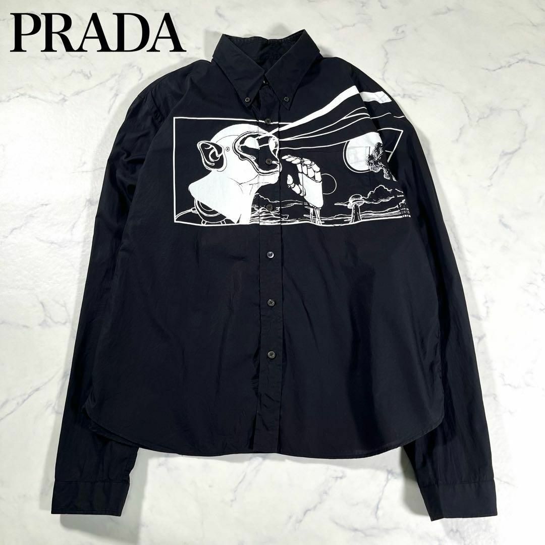 【良品】PRADA プラダ　18SS コミック柄　ボタンダウンシャツ　モンキー