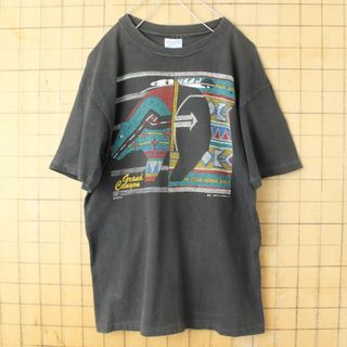 ヘインズ(Hanes)の90s USA製Hanesネイティブ柄プリントTシャツ ブラックM　yan-22(Tシャツ/カットソー(半袖/袖なし))