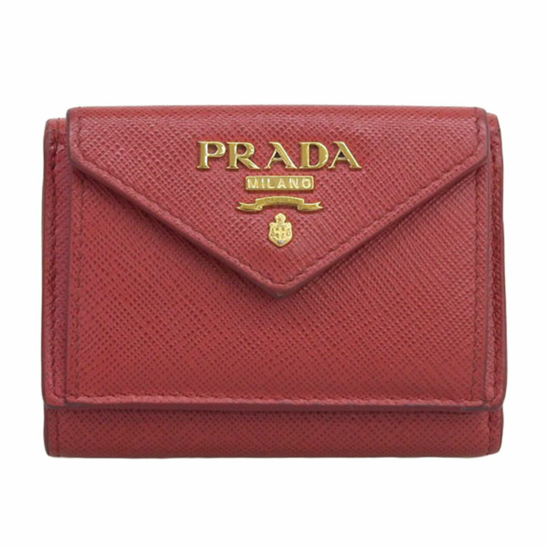 PRADA プラダ サフィアーノ 三つ折り コンパクト財布 - レッド gy