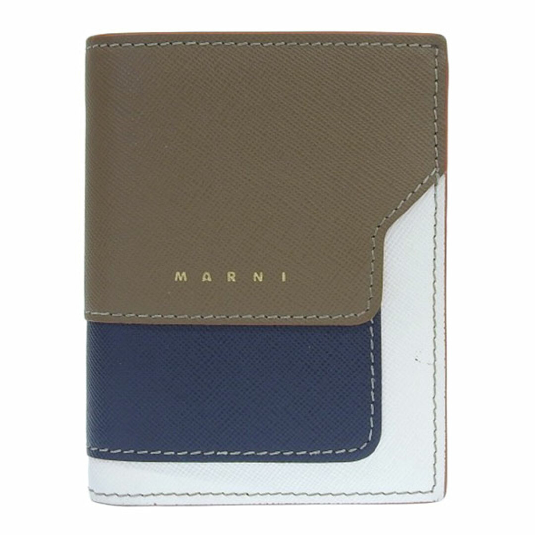 MARNI マルニ レザー 二つ折り コンパクト財布 - ブラウン/ブルー/ホワイト gy