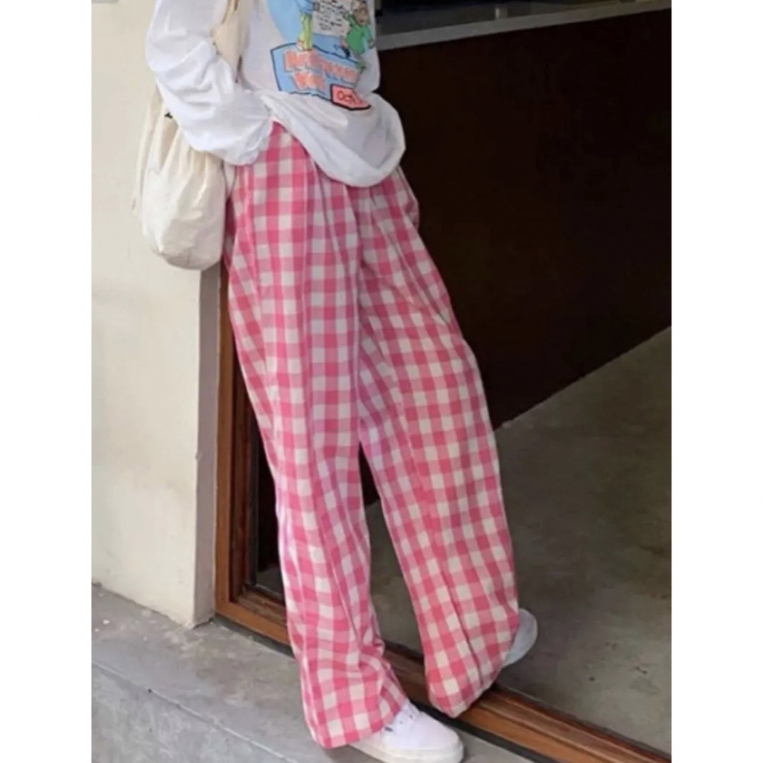 【SHEIN】バッファロー柄チェック ワイドレッグパンツ レディースのパンツ(カジュアルパンツ)の商品写真