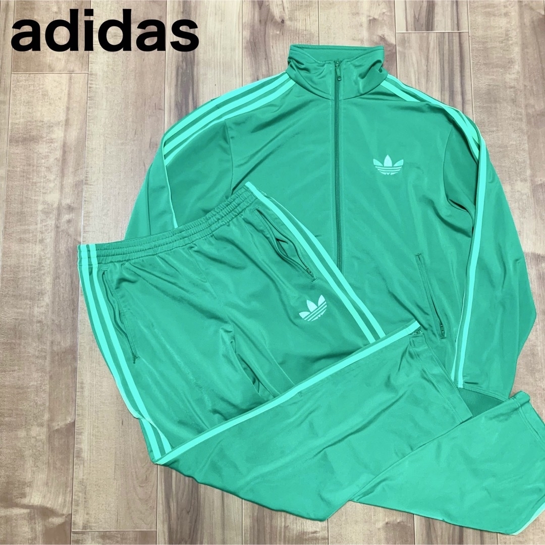 希少！adidas ジャージ 上下 メンズM 緑 セットアップ トレフォイルロゴ-